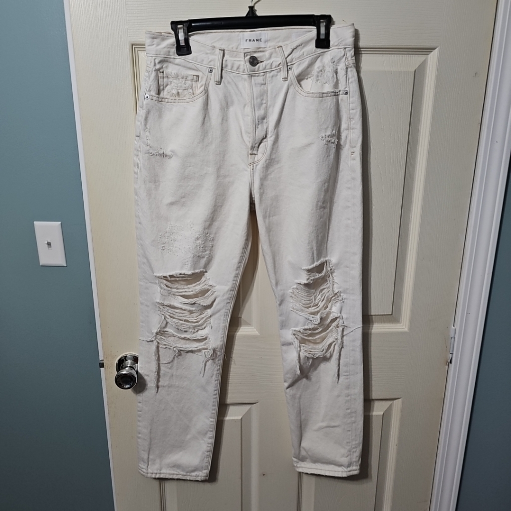 Frame Straight Le Original Ripped Distressed Demin Off-White Size 28 Nwot